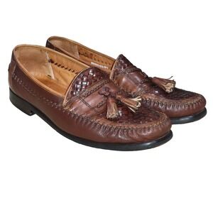Brass Boot Men's Brown Leather Weave Slip On Tassel Loafer Size 10.5 M